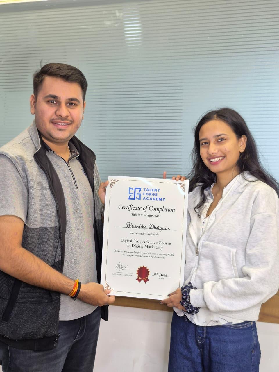 Digital Marketing Training Graduate - Talent Forge Academy Success